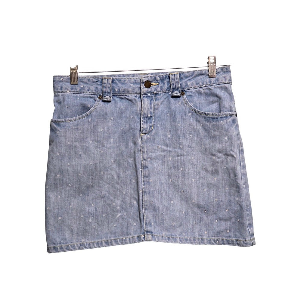 Nusy Jeans‎ Light Wash Denim Mini Skirt Blue Embroidered Dot Womens Size M